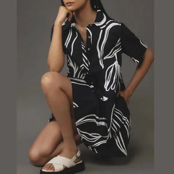 Anthropologie The Pollie Short-Sleeve Swing Tunic Mini Dress Large Petite LP - Picture 4 of 10